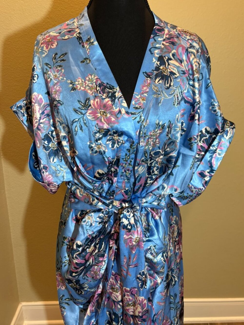 NWT Steve Madden Azure Blue Floral Belted Dress - Picture 3 of 14